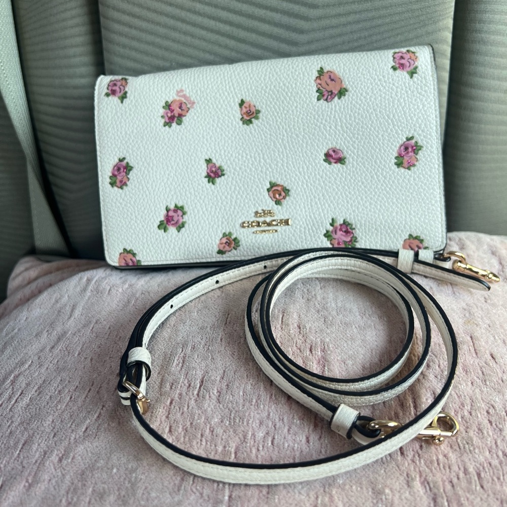Coach White and Pink Floral Crossbody Bag